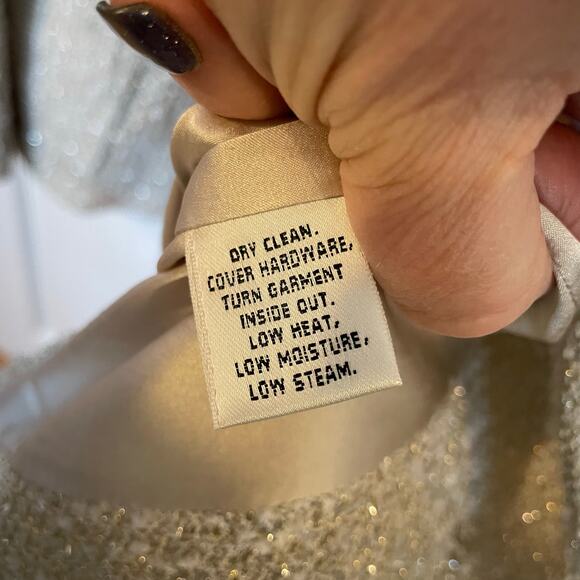 St. John Caviar knit jacket 12 beige cream silver rhinestone buttons - Picture 6 of 10